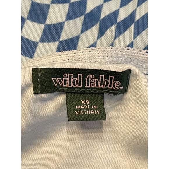 blue checkered alice wonderland mesh overlay pencil skirt with lettuce hem bow - Picture 5 of 6